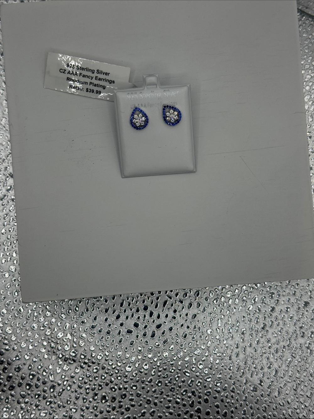 Sterling Silver Blue Teardrop CZ Stud Earrings